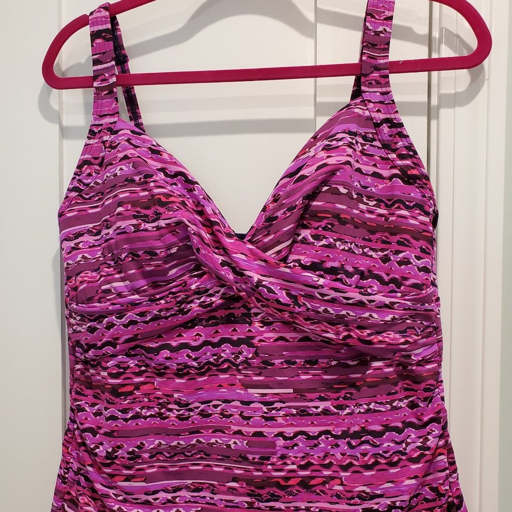 Lands' End V-Neck Wrap Underwire Tankini Top Tummy Control Removable Soft Cup